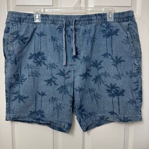 George Denim Jean Pull-on Shorts Blue Palm Tree Print Men's size 2XL (44-46) EUC
